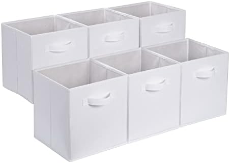 Amazon Basics Collapsible Fabric Storage Bins with Handles, Cube Organizer, 13"x13"x13", White, 6-Pack by AmazonBasics
