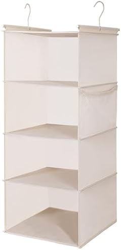 MAX Houser 4 Tier Shelf Hanging Closet Organizer, Space Saver,Closet Hanging Shelf with 2 Sturdy Hooks for Storage, Foldable (Beige) by MAXHouser