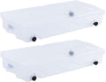 Rubbermaid 68 Quart Under the Bed Low Profile Storage Boxes with Dual Hinged Lids and Easy Rolling Caster Wheels, Clear, 2 Pack by Unknown