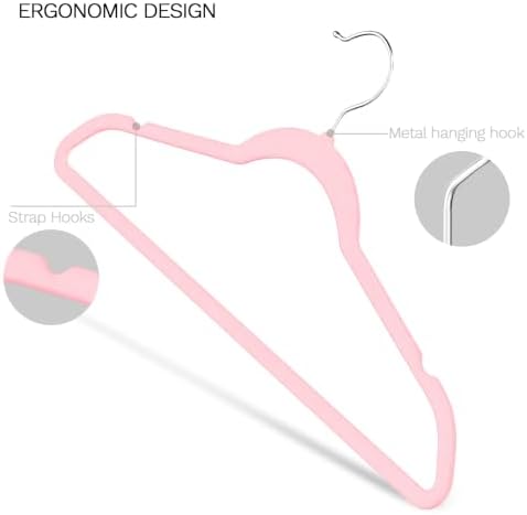 Pink Velvet Hangers 60 Pack, Slim Space Saving Suit Hangers for Closet Organizer, Rotating Silver Hook, Non Slip Clothes Felt Hanger Heavy Duty for Coat,Shirt, Pants, Camisole, Dress - Image 5