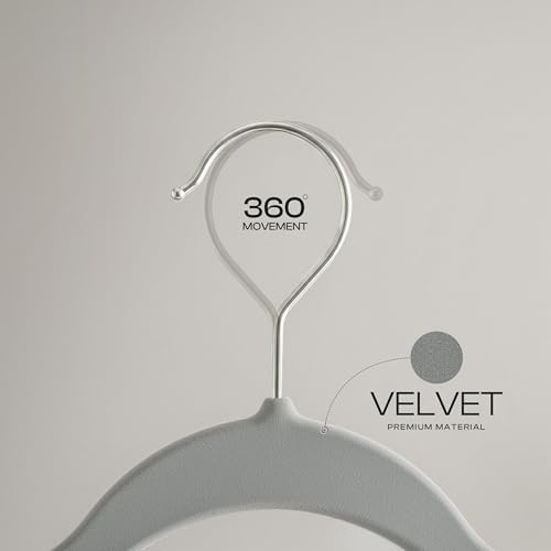Utopia Home Velvet Hangers 20 Pack, Grey | Luxury Non-Slip Slim Pant & Coat Hangers | Strong Space-Saving Clothes Hangers | 360° Swivel Hook - Image 4