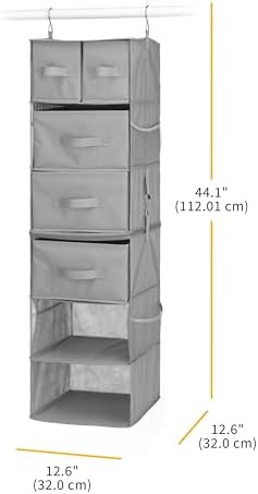 Whitmor Multi-Functional Hanging Organizer with Drawer Inserts- 5 Section - Closet Organizer - Grey - Image 2
