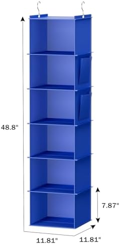 YOUDENOVA Hanging Closet Organizer and Storage, 6-Shelf, Blue | Breathable Fabric, Clothes Organizer with 2 Side Pockets, Hanging Shelves for Closet Storage, Dorm Room Essentials for Guys - Image 3