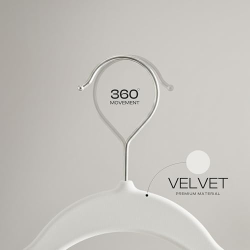 Utopia Home Velvet Hangers, White, 50 Pack | Luxury Non-Slip Slim Pant & Coat Hangers | Strong Space-Saving Clothes Hangers | 360° Swivel Hook - Image 4