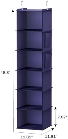 YOUDENOVA Hanging Closet Organizer and Storage, 6-Shelf, Purple | Breathable Fabric, Clothes Organizer with 2 Side Pockets, Hanging Shelves for Closet Storage, Dorm Room Essentials for Guys - Image 3