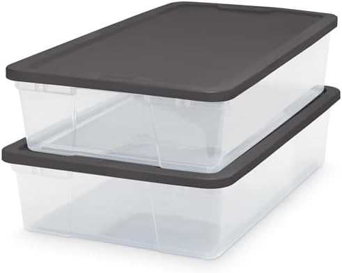 HOMZ Clear Plastic Storage Bins w/Snaplock Lids, 28 Qt, Gray, 2 Pack | Stackable Container Boxes for Bedroom, Bathroom, Garage, and Office Organization by Homz