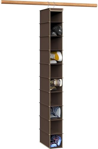 Simple Houseware 10 Shelves Closet Hanging Shoe Organizer, Brown | Dual Metal Hooks, Holds Up to 20 lbs, for Narrow Space by SimpleHouseware