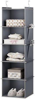 YOUDENOVA Hanging Closet Organizer and Storage for Clothes, 5-Shelf, Grey | Locker/RV/Camper Organizer, 2 Side Pockets, Hanging Shelves for Small Closet, Dorm Room Essentials for Guys, Non-woven Fabric by YOUDENOVA