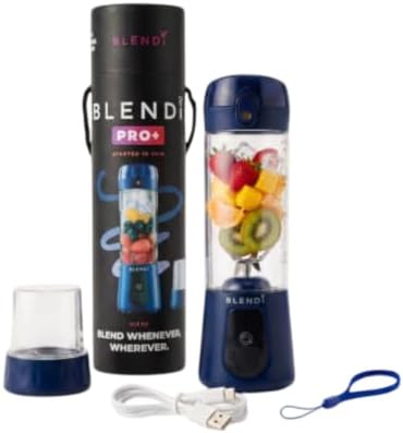 BLENDi Pro+ Portable Blender (17.5oz, Navy Blue) – Powerful Ice Crushing 120W Motor, USB-C Rechargeable, Cordless Personal Blender Smoothies & Shakes – BPA-Free, Self-Cleaning, Travel-Friendly by BLENDi