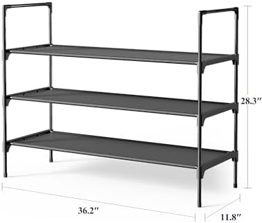 Kitsure Shoe Rack for Closet, Shoe Organizer, 36.2" Wide - 3 Tier, Black | Shoe Storage for Closet, Entryway, Easy- Assembly& Space-Saving Shoe Shelf with Side Handle, Closet Organizer - Image 2