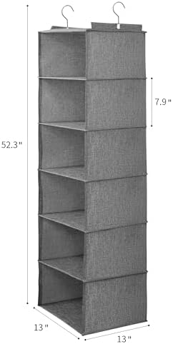 Large Hanging Sweater Organizer for Closet,Collapsible 6-Shelf Hanging Closet Shelves with Drawers, Washable (Grey-6 Shelf-2 d) - Image 2