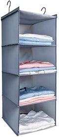 Hanging Closet Organizer 4-Shelf, Oxford Fabric Wardrobe Storage, Gray | Easy-mount foldable design holds clothes, handbags, shoes & accessories; washable Oxford fabric, sturdy and space-saving. by DonYeco