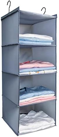 Hanging Closet Organizer 4-Shelf, Oxford Fabric Wardrobe Storage, Gray | Easy-mount foldable design holds clothes, handbags, shoes & accessories; washable Oxford fabric, sturdy and space-saving. by DonYeco