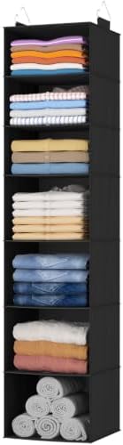 Lifewit Hanging Closet Organizer and Storage for Clothes 7 Tier | Portable, Foldable, Fabric, Top of Shelves with 2 Sturdy Hooks, Clothing Organization for Wardrobe, Dorm, Bedroom, Black by Lifewit