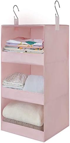 GRANNY SAYS 3-Shelf Hanging Closet Organizer, Foldable Storage, Pink | 33 lb Capacity, No-Sag Support, Keeps Clothes Neat, Folds Flat, Fits RV, Dorm & Small Closets by GRANNYSAYS