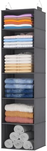Lifewit Hanging Closet Organizer and Storage for Clothes 6 Tier | Portable, Foldable, Fabric, Top of Shelves with 2 Sturdy Hooks, Clothing Organization for Wardrobe, Dorm, Bedroom, Gray by Lifewit