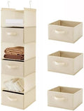 MAX Houser 6 Tier Shelf Hanging Closet Organizer, Closet Hanging Shelf with 2 Sturdy Hooks for Storage, Foldable (Beige-D3) | foldable lightweight fabric space-saving design for Bedroom, Closet Hanging Shelf for Storage with Removable Drawers by MAXHouser