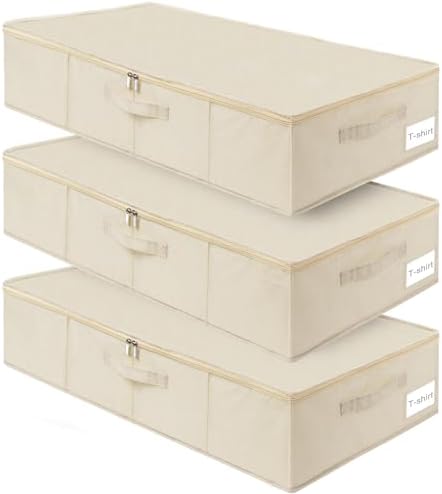 punemi Sturdy Under Bed Wedding Dress Storage Box, 3Pack, Beige | Rigid Sides & Bottom, 50L Large Capacity for Evening Gowns & Heirlooms, Ideal for Closet, Shelf & Cabinet Storage by Punemi