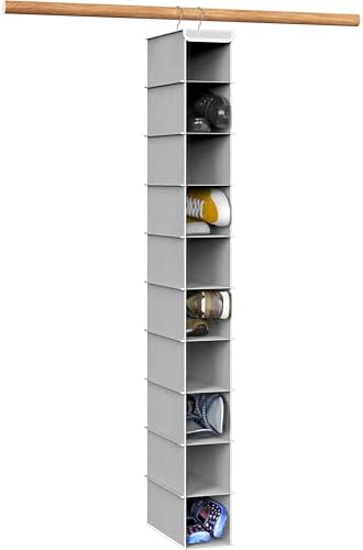 Simple Houseware 10 Shelves Closet Hanging Shoe Organizer, Gray | Dual Metal Hooks, Holds Up to 20 lbs, for Narrow Space by SimpleHouseware