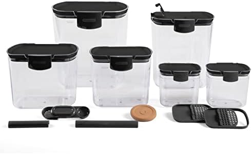 Progressive ProKeeper Baker's Airtight Kitchen Storage Canister Container Set for Flour, Sugar & More, Keeps Ingredients Fresh, with Accessories (Black, 6- Piece) by ProgressiveInternational