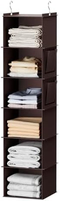 YOUDENOVA Hanging Closet Organizer and Storage, 6-Shelf, Brown | Breathable Fabric, Clothes Organizer with 2 Side Pockets, Hanging Shelves for Closet Storage, Dorm Room Essentials for Guys by YOUDENOVA