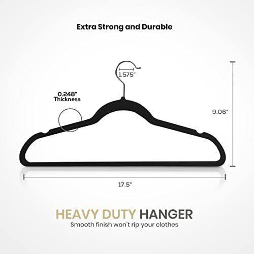 Utopia Home Velvet Hangers, Black, 50 Pack | Luxury Non-Slip Slim Pant & Coat Hangers | Strong Space-Saving Clothes Hangers | 360° Swivel Hook - Image 3