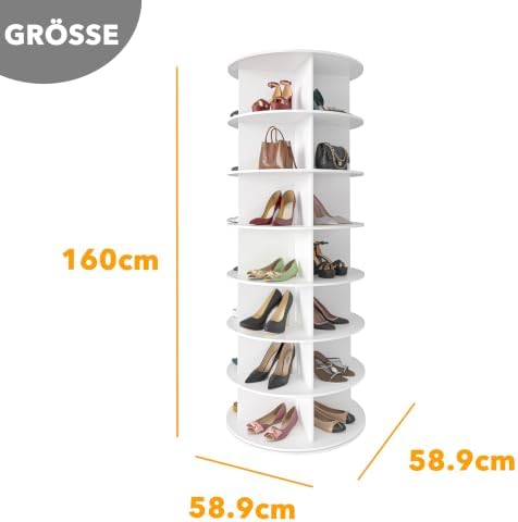 SpaceAid 7 Tier Rotating Shoe Rack Tower, Spinning Shoe Display Lazy Susan, Revolving 360 Shoe Rack Storage Round Carousel, Vertical Handbag Rotate Shoes Closet Organization (7-Tier White) - Image 3
