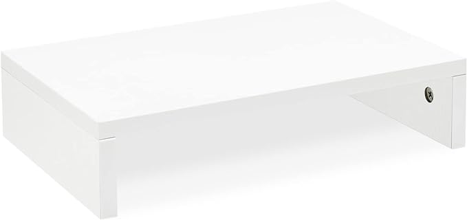 TEAMIX White Monitor Stand Riser for Desk, Small Computer/Laptop Stand Wood | 14.2"L x 9.5"W, Holds 80 lbs, Desktop Organizer Shelf, Ergonomic Morden Design, Easy Assembly, For Home Office, Gaming by TEAMIX