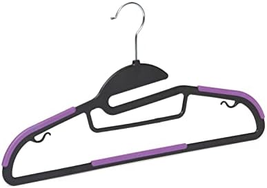 Amazon Basics Space Saving Non-Slip Rubber Coated Plastic Hangers with 360 Degree Swivel Hook, Black/Purple, Pack of 50 - Image 3