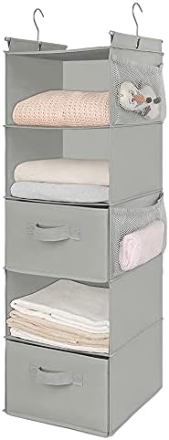 MAX Houser 5 Tier Shelf Hanging Closet Organizer, Cloth Hanging Shelf with 2 Sturdy Hooks for Storage, Foldable (Light Grey-D2) | Foldable Fabric Hanging Shelves for Closet, Cloth Hanging Shelves with 2 sturdy hanging hooks, Small Space Saver - Image 4