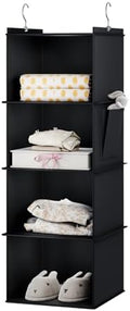YOUDENOVA Hanging Closet Organizer and Storage for Clothes, 4-Shelf, Black | Locker/RV/Camper Organizer, Side Pocket, Hanging Shelves for Small Closet, Dorm Room Essentials for Guys, Breathable Fabric by YOUDENOVA