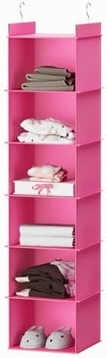 YOUDENOVA Hanging Closet Organizer, Closet Organizers and Storage, Pink | 6-Shelf Hanging Clothes Organizer with Waterproof Oxford Fabric, Ideal for Dorm Room Essentials, Clothes & Shoes by YOUDENOVA