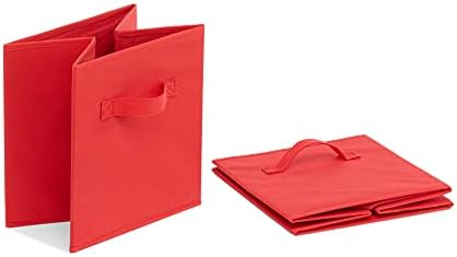 Amazon Basics Collapsible Fabric Storage Bins with Handles, Cube Organizer, Home Organization, 10.5"x10.5"x11", Red, 6-Pack - Image 4