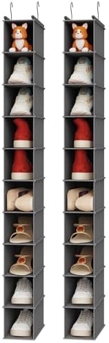 MAX Houser 10-Shelf Hanging Shoe Shelf Organizer for Closet,2 Pack Grey | Foldable Hanging Shoe Storage Shelf with 2 Metal Hooks, Space Saving Storage for Narrow Space by MAXHouser