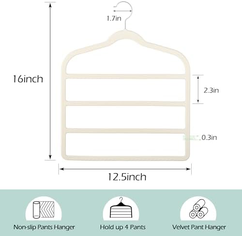 Velvet Pant Clothes Hanger Space Saving Non Slip Hanger Jean Slack Hangers | Multiple Velvet Hanger Closet Organizer Storage and Organization for Jeans,Scarf,Tie(5, Beige) - Image 6