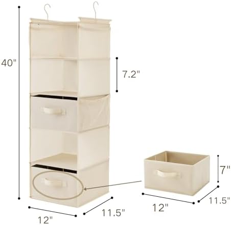 MAX Houser 5 Tier Shelf Hanging Closet Organizer, Cloth Hanging Shelf with 2 Sturdy Hooks for Storage, Foldable (Beige-D2) | Foldable Fabric Hanging Shelves for Closet, Cloth Hanging Shelves with 2 sturdy hanging hooks, Small Space Saver - Image 3