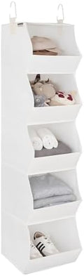 StorageWorks Basics Hanging Closet Organizer, Foldable Storage Organizer | 5-Shelf Wide Trapezoid Closet Shelves with Reinforced Anti-Sagging Support for Sweaters, Hoodies and Handbags, Beige by StorageWorks