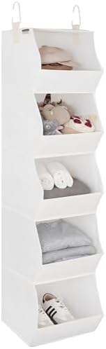 StorageWorks Basics Hanging Closet Organizer, Foldable Storage Organizer | 5-Shelf Wide Trapezoid Closet Shelves with Reinforced Anti-Sagging Support for Sweaters, Hoodies and Handbags, Beige by StorageWorks