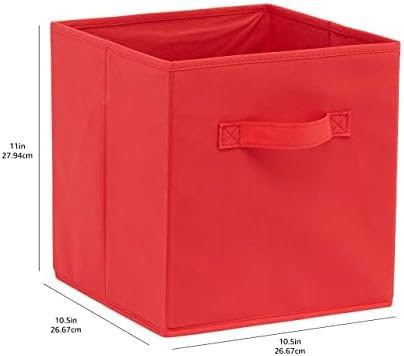 Amazon Basics Collapsible Fabric Storage Bins with Handles, Cube Organizer, Home Organization, 10.5"x10.5"x11", Red, 6-Pack - Image 5