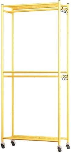 Sakugi Clothes Rack - 33.0" x 12.2" x 79.5" Clothing Rack with Shelves & Wheels, Multi-Functional Wardrobe Closet with Hooks, Sturdy Metal Garment Rack for Bedroom, Laundry, Balcony (Gold) - Image 3