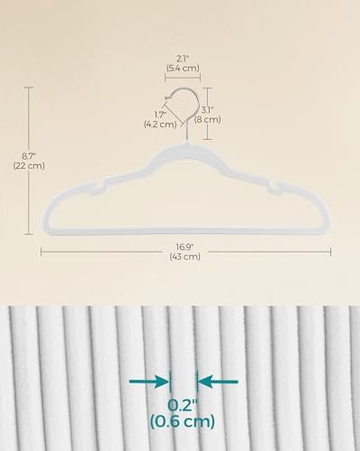 SONGMICS Velvet Hangers 60 Pack, Non-Slip Clothes Hangers, Space-Saving | Suit Hangers with Shoulder Notches, Pants Bar, 360° Swivel Hook, for Closet, Cloud White, BREANNA Collection UCRF030W01 - Image 6