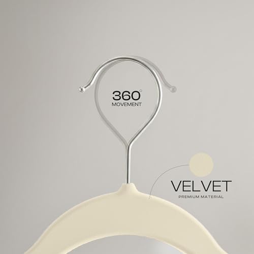 Utopia Home Velvet Hangers 50 Pack - Non-Slip Suit Hangers with 360 Degree Rotatable Hook - for Pants, Coats, Shirts & More (Ivory) | Luxury Non-Slip Slim Pant & Coat Hangers | Strong Space-Saving Clothes Hangers | 360° Swivel Hook - Image 5
