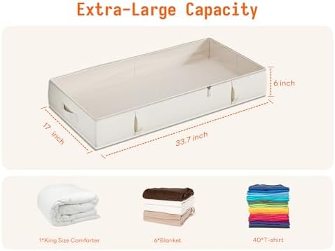 Vailando Side-Supported Under Bed Storage Containers, 6 Inches Tall 60L Underbed Storage Bins with Sturdy Handles and Sidewalls, Closet Organizer for Clothes, Blankets, Seasonal Items, Beige, 2-Pack | Underbed Storage Bin with Sturdy Handles and Sidewa... - Image 3