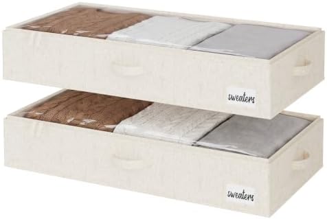 StorageWorks 6 Inch Low Profile Under Bed Storage Containers with Clear Lid | Reinforced Structure, Resists Sagging, Handles & Label Holder, Foldable Stackable Closet Storage for Clothes, Blankets, Toys by StorageWorks