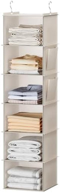 YOUDENOVA Hanging Closet Organizer and Storage, 6-Shelf, Beige | Breathable Fabric, 2 Side Pockets, Clothes Organizer, Hanging Shelves, Closet Storage, College Dorm Room Essentials for Guys by YOUDENOVA
