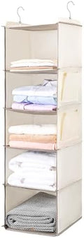 BOOMIBOO Hanging Closet Organize and Shelves,5-Hanging Shelf （Beige） | Dorm Room Essentials, Clothes Organizer with 2 Side Pockets, Hanging Shelves for Closet Storage, Breathable Fabric by BOOMIBOO