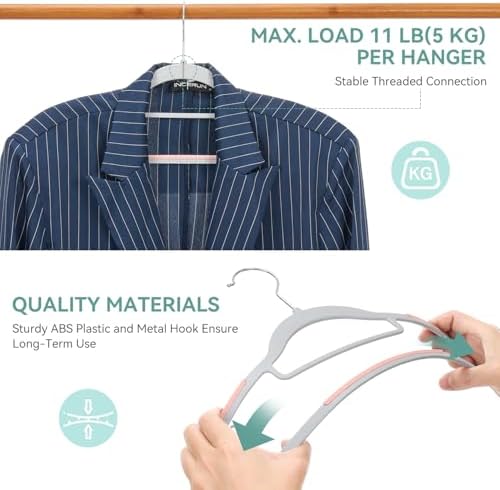 Tonswachic Pack of 30 Coat Hangers, Space-Saving Plastic Clothes Hangers, Non-Slip, 0.2 Inches Slim, 360° Swivel Silver Hook for Shirts, Pants, Suit & Wet/Dry Garments, Pink and Dark Gray - Image 5