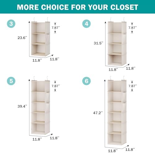 YOUDENOVA Hanging Closet Organizer and Storage for Clothes, 4-Shelf, Beige | Locker/RV/Camper Organizer, Side Pocket, Hanging Shelves for Small Closet, Dorm Room Essentials for Guys, Breathable Fabric - Image 5
