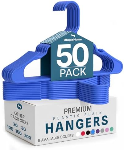Utopia Home Plastic Hangers 50 Pack – Space Saving Clothes Hanger Blue | Durable & strong | Closet organizer & storage | Ideal for apartments, dorms & stocking stuffers by UTOPIAHOME