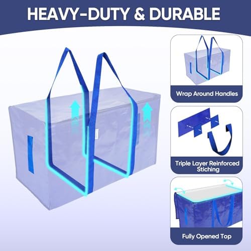 TICONN 16 Pack Extra Large Moving Bags Heavy Duty with Zippers & Carrying Handles, Durable Storage Bags Moving Boxes for Closet Organizers and Storage (16 Pack, Blue) - Image 2